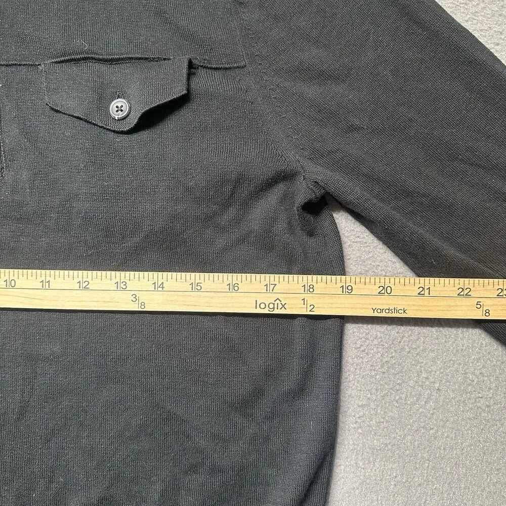Banana Republic Mens Small Quarter Zip Sweater Black Cotton Chest Pocket NWT